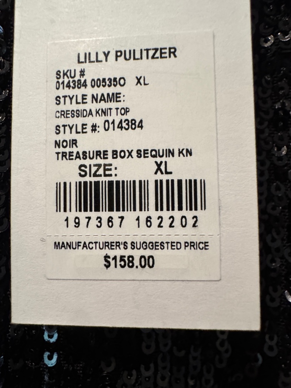 NEW Lilly Pulitzer Black Sequin Puff-Sleeve Top- XL - Picture 8 of 8